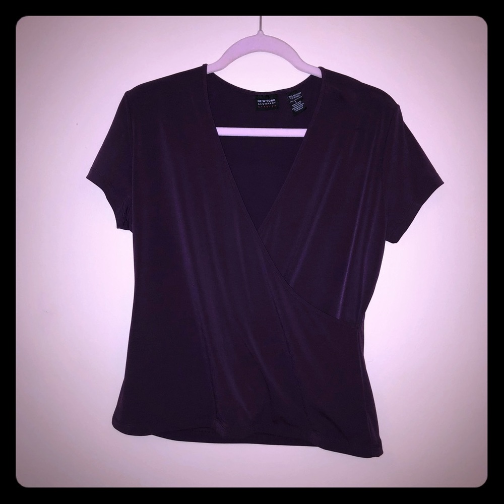 NY&C Deep purple v-neck / faux wrap shirt, large